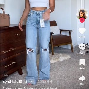 Viral Zara wide leg ripped jeans size 6